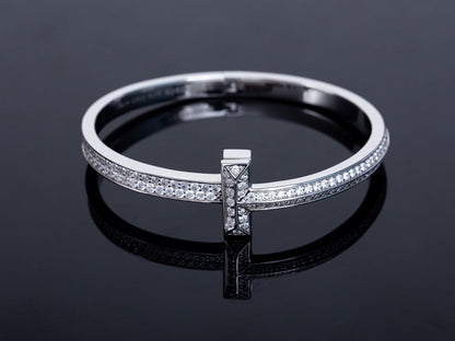 [Clover Jewelry]WIDE DIAMONDS HINGED BANGLE SILVER