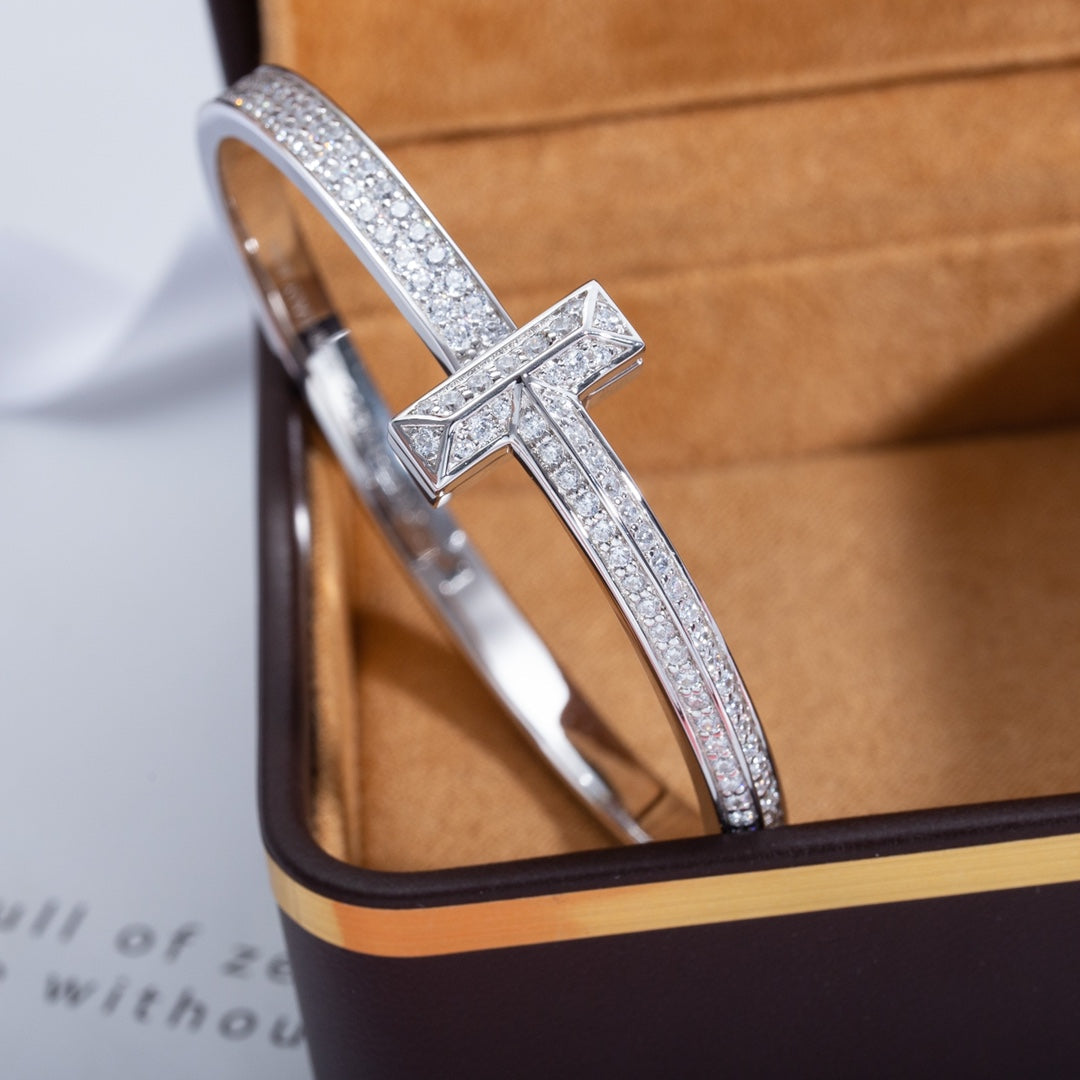 [Clover Jewelry]WIDE DIAMONDS HINGED BANGLE SILVER