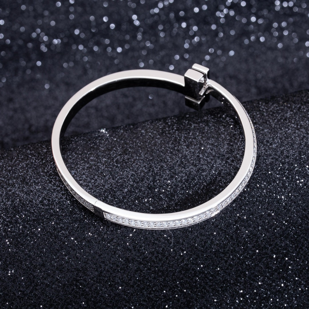 [Clover Jewelry]WIDE DIAMONDS HINGED BANGLE SILVER