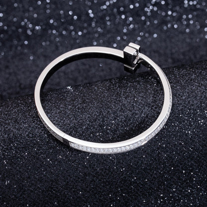 [Clover Jewelry]WIDE DIAMONDS HINGED BANGLE SILVER