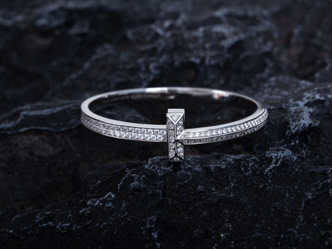 [Clover Jewelry]WIDE DIAMONDS HINGED BANGLE SILVER