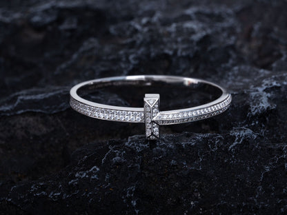 [Clover Jewelry]WIDE DIAMONDS HINGED BANGLE SILVER