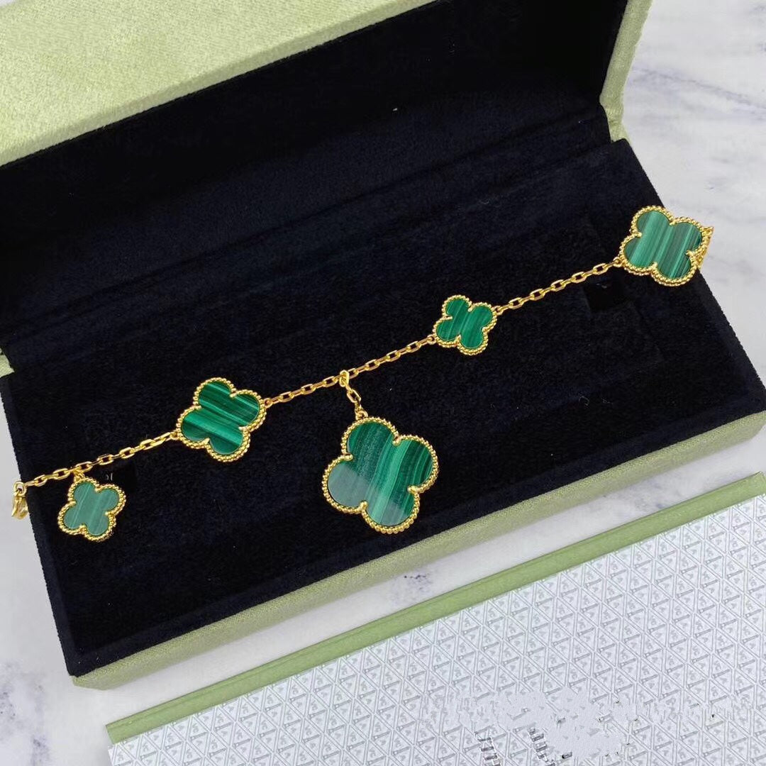 [⭐Clover Jewelry]MAGIC CLOVER MALACHITE GOLD BRACELET 5 MOTIFS
