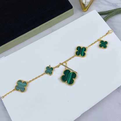 [⭐Clover Jewelry]MAGIC CLOVER MALACHITE GOLD BRACELET 5 MOTIFS