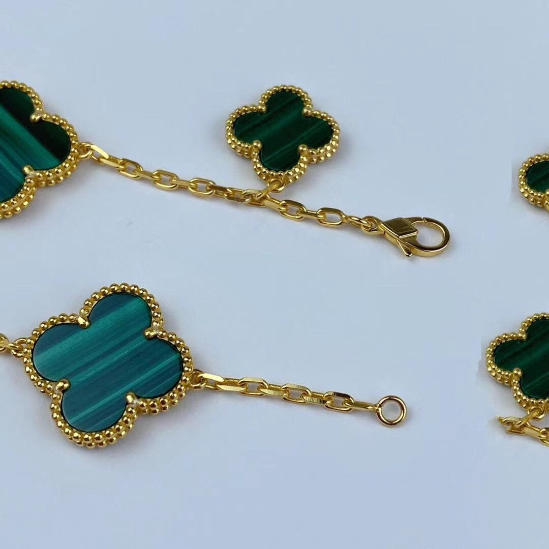 [⭐Clover Jewelry]MAGIC CLOVER MALACHITE GOLD BRACELET 5 MOTIFS