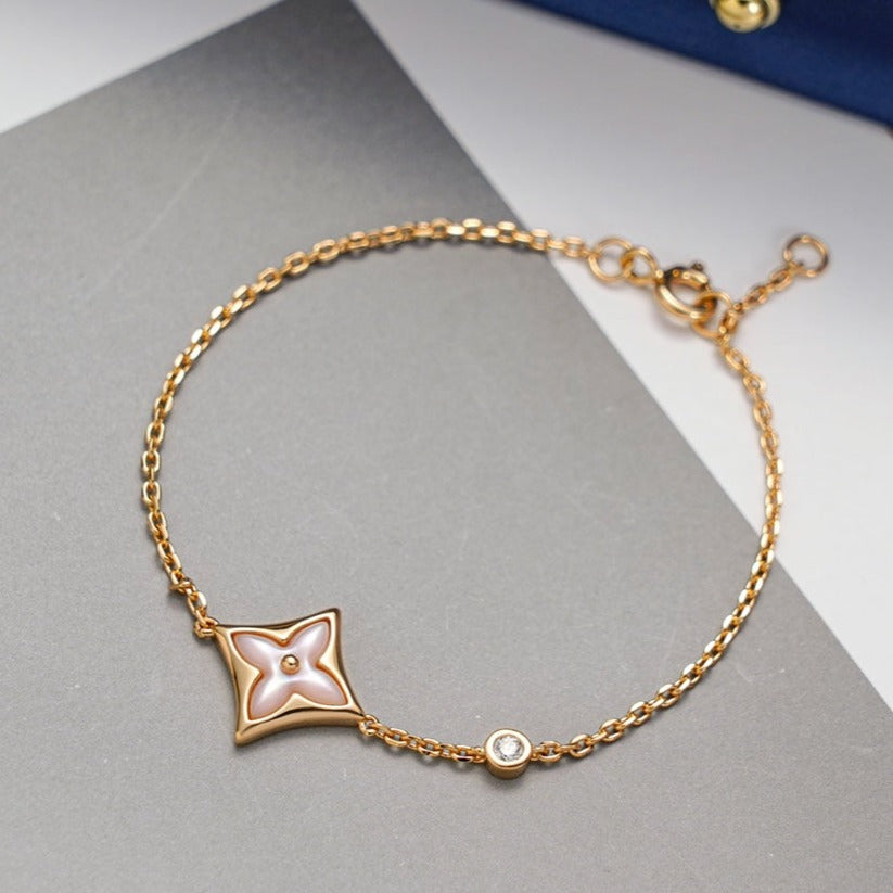 [⭐Clover Jewelry]STAR 1 DIAMOND PINK GOLD BRACELET