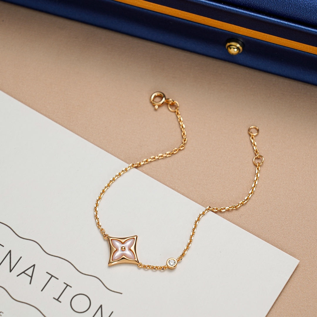 [⭐Clover Jewelry]STAR 1 DIAMOND PINK GOLD BRACELET