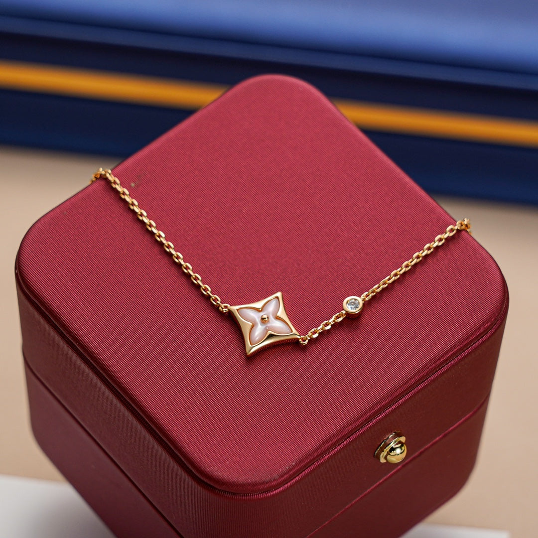 [⭐Clover Jewelry]STAR 1 DIAMOND PINK GOLD BRACELET