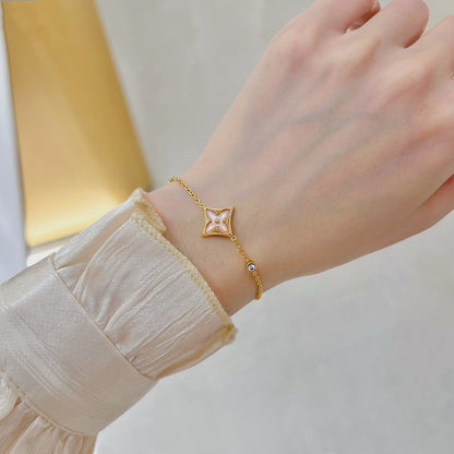 [⭐Clover Jewelry]STAR 1 DIAMOND PINK GOLD BRACELET