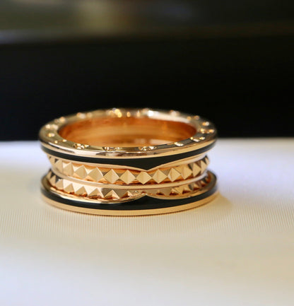 [⭐Clover Jewelry]ZERO 1 PINK GOLD BLACK CERAMIC RING