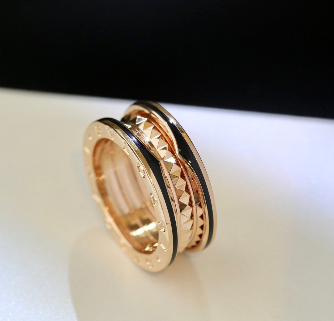 [⭐Clover Jewelry]ZERO 1 PINK GOLD BLACK CERAMIC RING