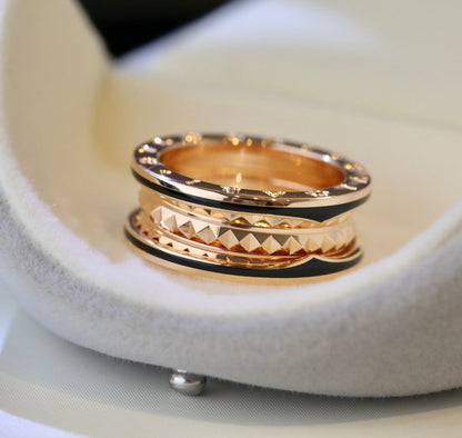 [⭐Clover Jewelry]ZERO 1 PINK GOLD BLACK CERAMIC RING