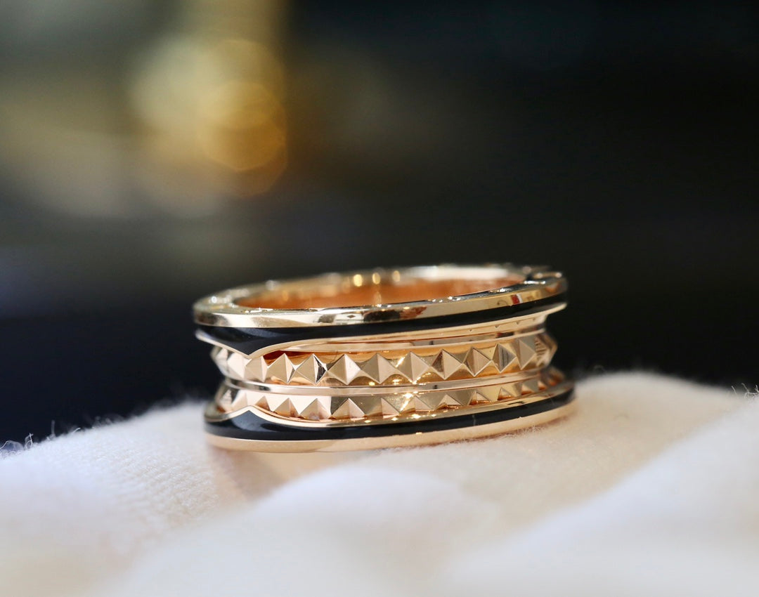 [⭐Clover Jewelry]ZERO 1 PINK GOLD BLACK CERAMIC RING