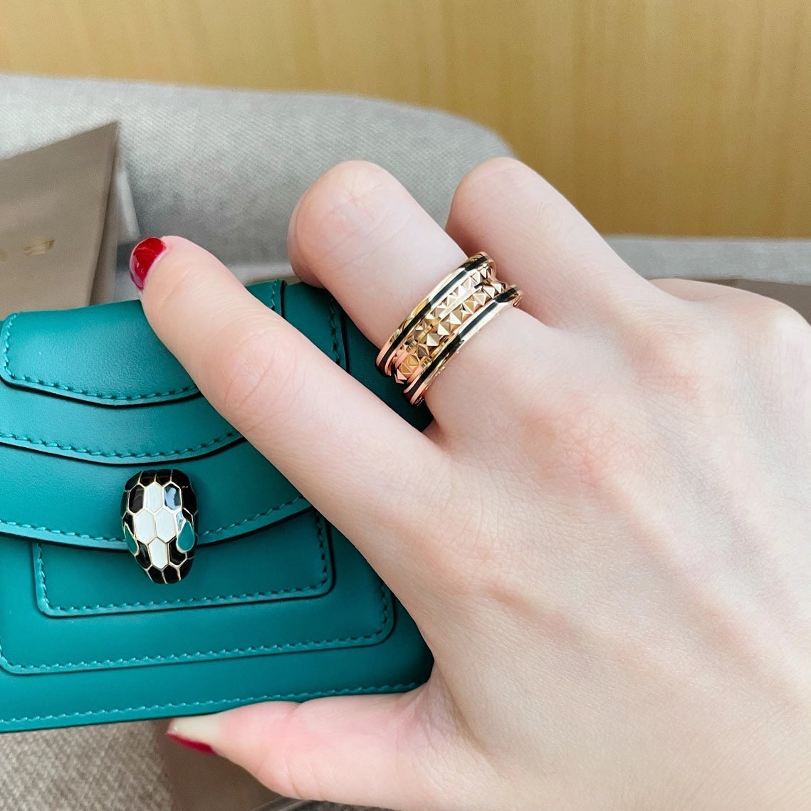 [⭐Clover Jewelry]ZERO 1 PINK GOLD BLACK CERAMIC RING
