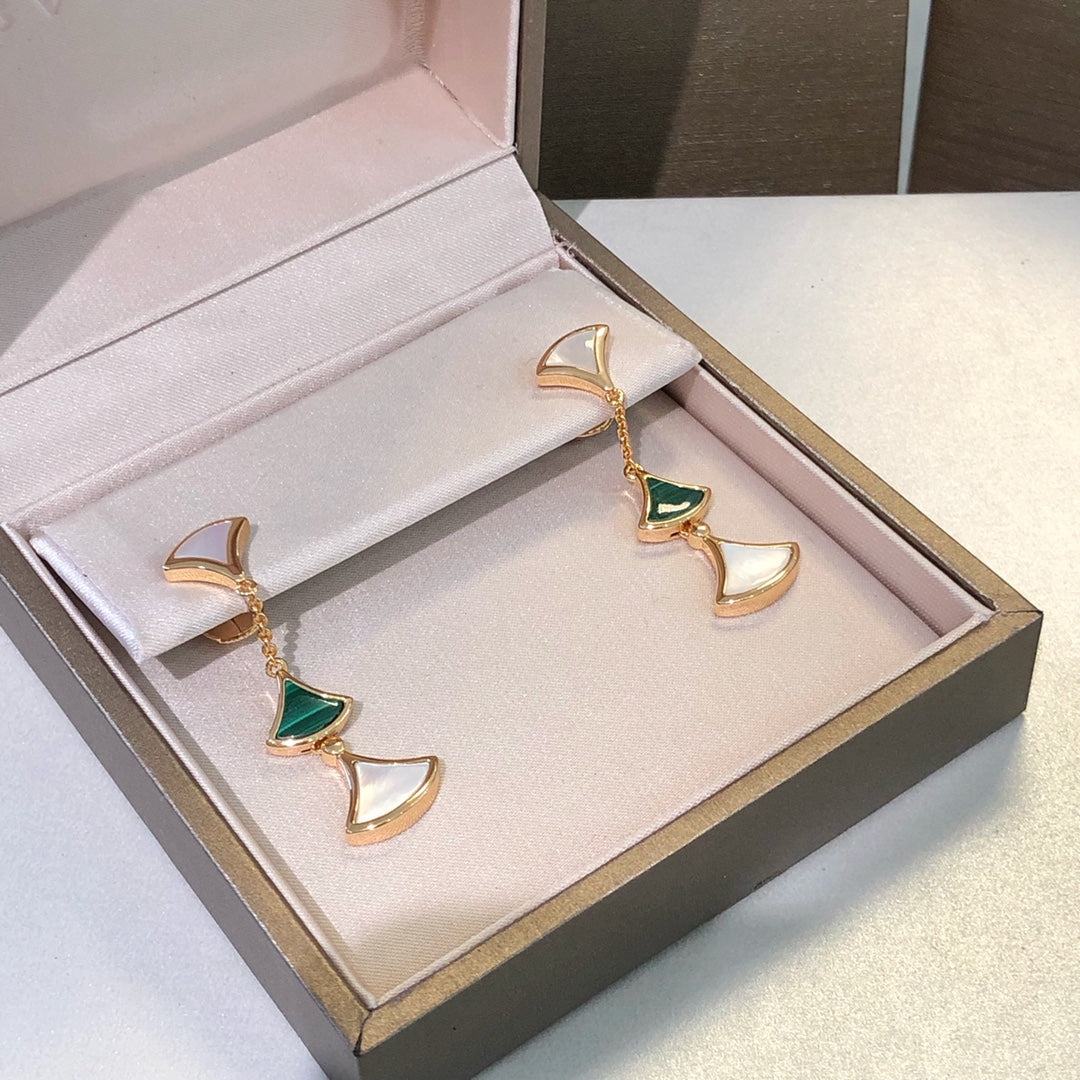 [⭐Clover Jewelry]DREAM EARRINGS 3 MOTIFS MALACHITE MOP PINK GOLD