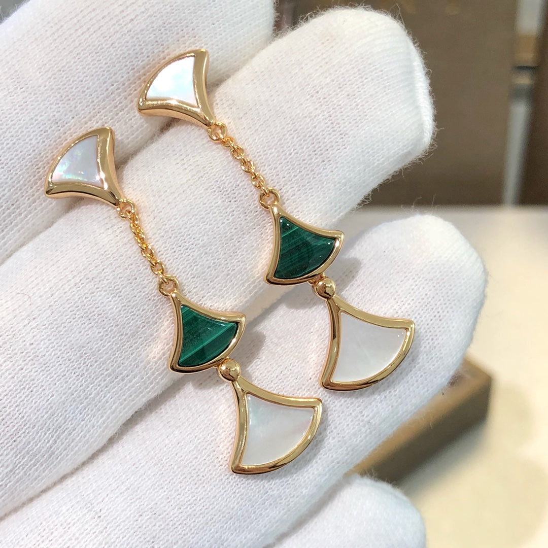 [⭐Clover Jewelry]DREAM EARRINGS 3 MOTIFS MALACHITE MOP PINK GOLD