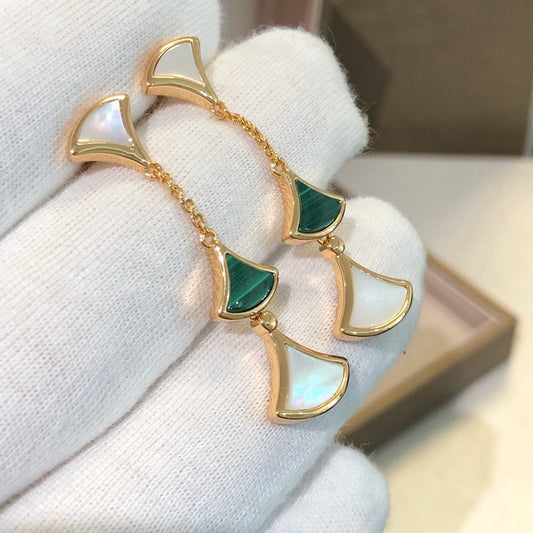 [⭐Clover Jewelry]DREAM EARRINGS 3 MOTIFS MALACHITE MOP PINK GOLD