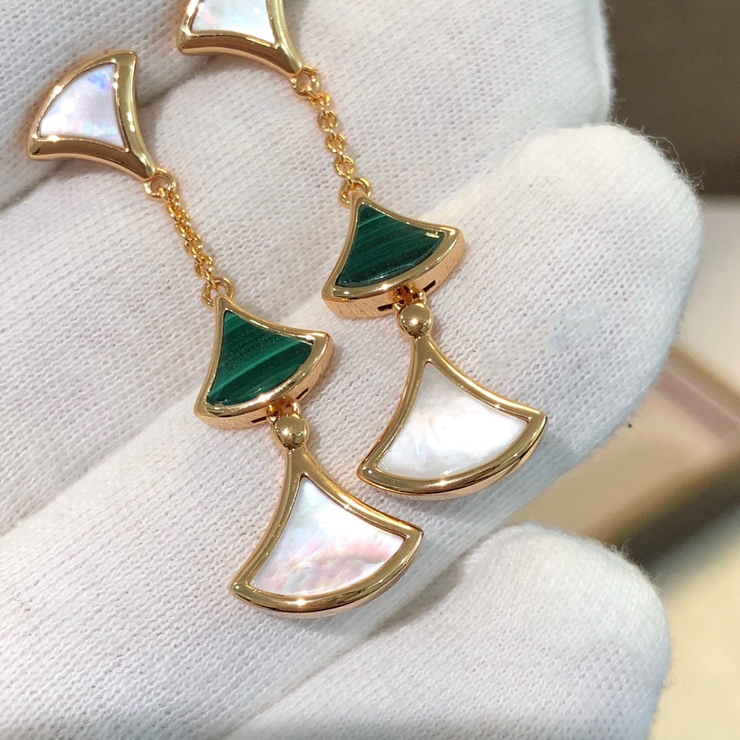 [⭐Clover Jewelry]DREAM EARRINGS 3 MOTIFS MALACHITE MOP PINK GOLD