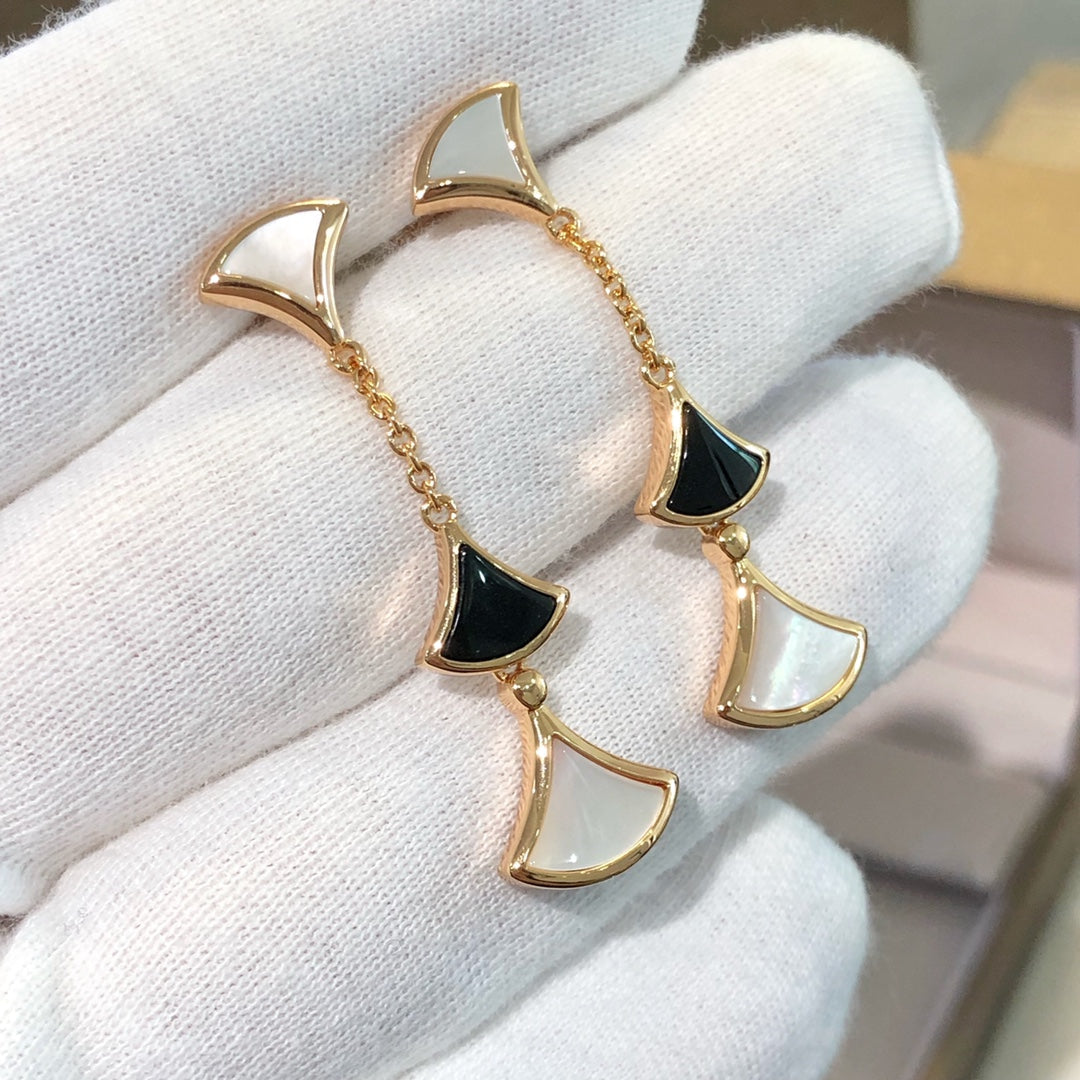 [⭐Clover Jewelry]DREAM EARRINGS 3 MOTIFS ONYX MOP PINK GOLD