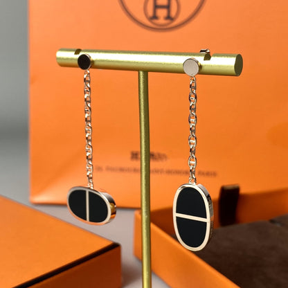 [⭐Clover Jewelry]CHAINE VERSO BLACK CERAMIC EARRINGS