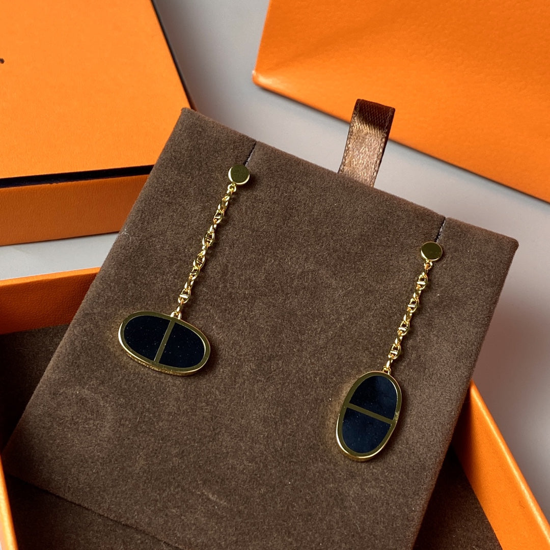[⭐Clover Jewelry]CHAINE VERSO BLACK CERAMIC EARRINGS