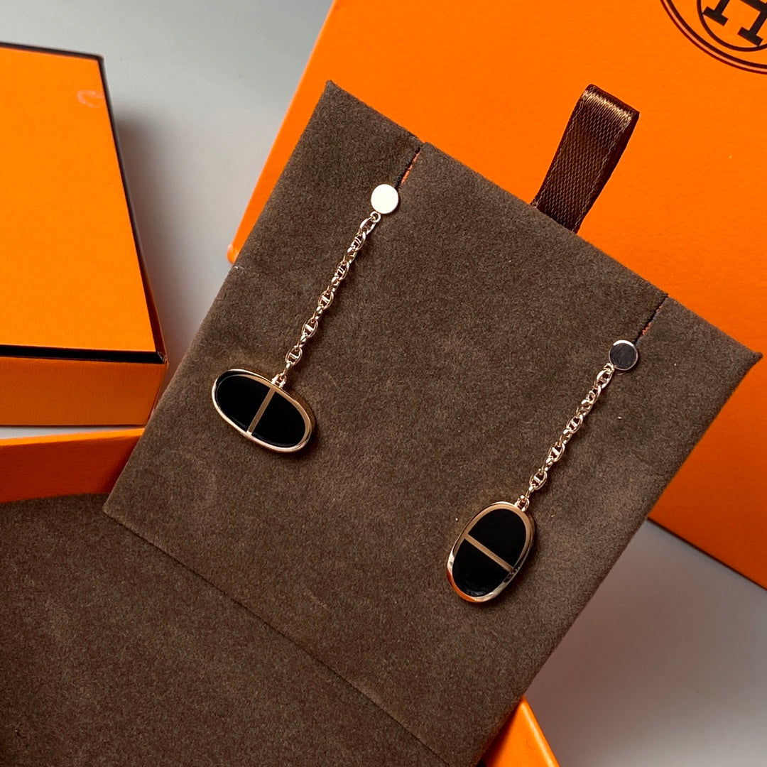 [⭐Clover Jewelry]CHAINE VERSO BLACK CERAMIC EARRINGS
