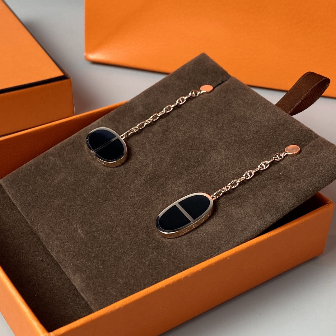 [⭐Clover Jewelry]CHAINE VERSO BLACK CERAMIC EARRINGS
