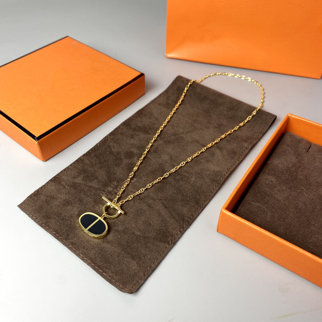 [⭐Clover Jewelry]CHAINE VERSO BLACK CERAMIC NECKLACE