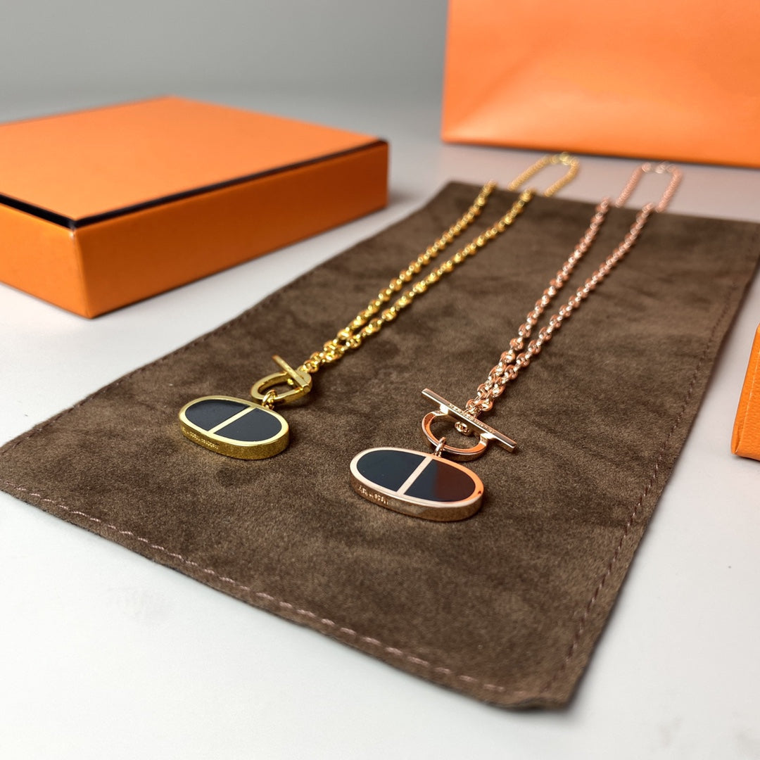 [⭐Clover Jewelry]CHAINE VERSO BLACK CERAMIC NECKLACE