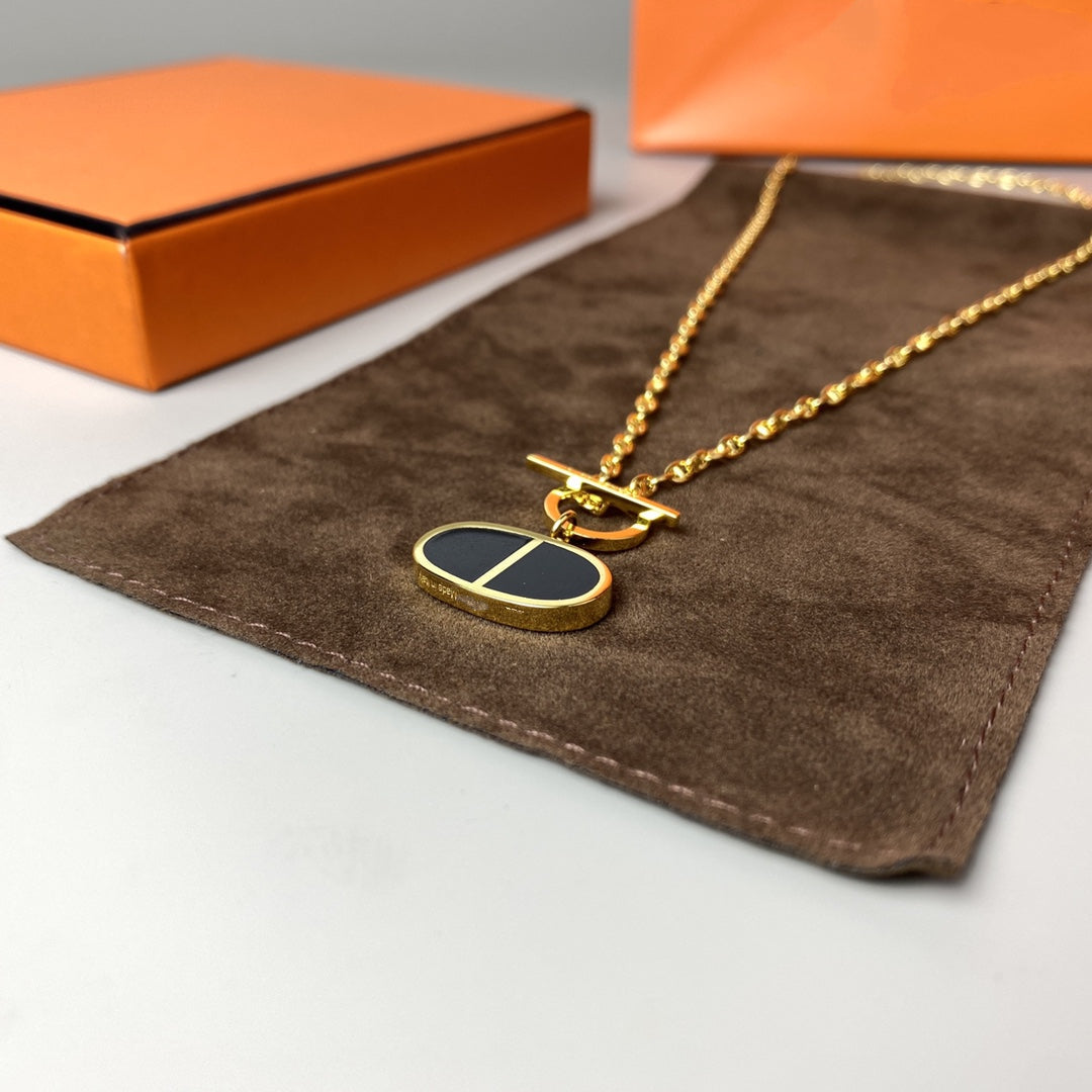 [⭐Clover Jewelry]CHAINE VERSO BLACK CERAMIC NECKLACE
