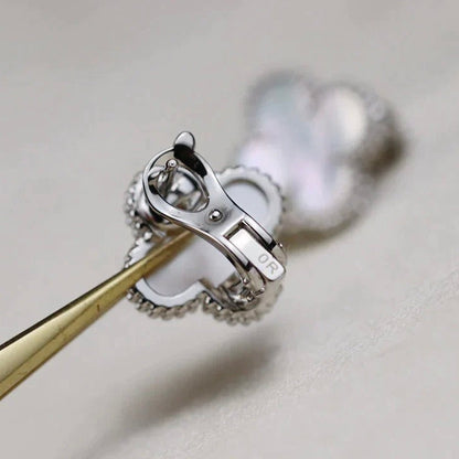 [⭐Clover Jewelry]CLOVER MEDIUM 1 MOTIFS  WHITE MOP EARRINGS SILVER