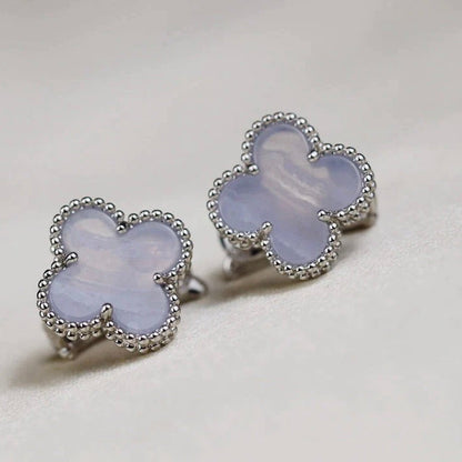 [⭐Clover Jewelry]CLOVER MEDIUM 1 MOTIFS  WHITE MOP EARRINGS SILVER