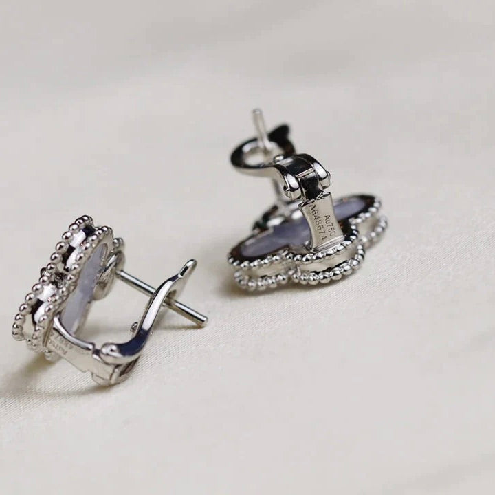 [⭐Clover Jewelry]CLOVER MEDIUM 1 MOTIFS  WHITE MOP EARRINGS SILVER