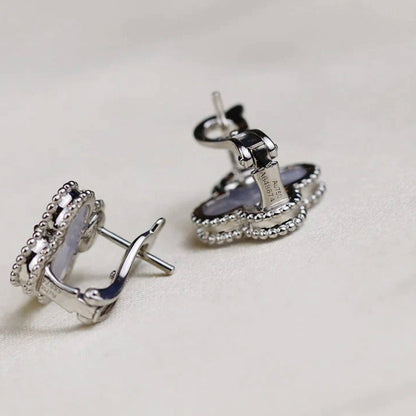 [⭐Clover Jewelry]CLOVER MEDIUM 1 MOTIFS  WHITE MOP EARRINGS SILVER
