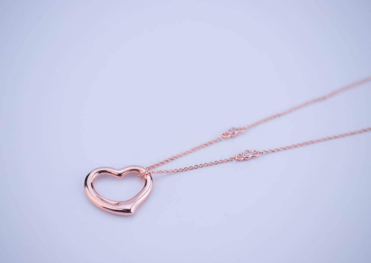 [Clover Jewelry]OPEN HEART PEDANT PINK GOLD NECKLACE
