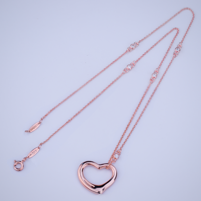 [Clover Jewelry]OPEN HEART PEDANT PINK GOLD NECKLACE