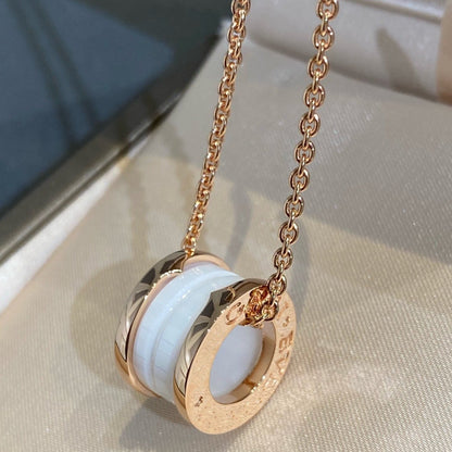 [⭐Clover Jewelry]ZERO 1 WHITE CERAMIC PINK GOLD NECKLACE