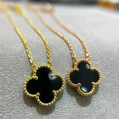 [⭐Clover Jewelry]CLOVER 15MM BLACK ONYX SINGLE FLOWER NECKLACE