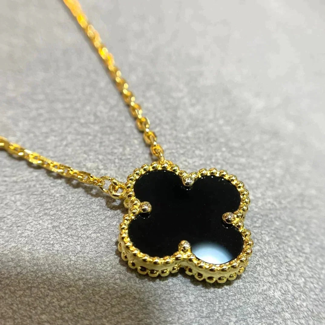 [⭐Clover Jewelry]CLOVER 15MM BLACK ONYX SINGLE FLOWER NECKLACE