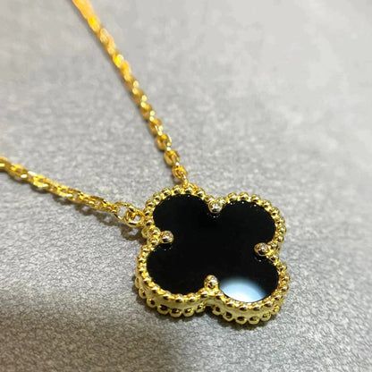 [⭐Clover Jewelry]CLOVER 15MM BLACK ONYX SINGLE FLOWER NECKLACE