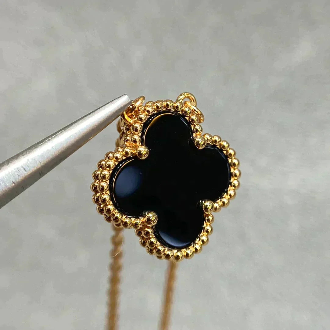 [⭐Clover Jewelry]CLOVER 15MM BLACK ONYX SINGLE FLOWER NECKLACE