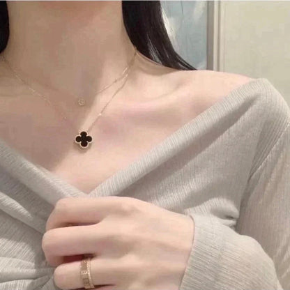 [⭐Clover Jewelry]CLOVER 15MM BLACK ONYX SINGLE FLOWER NECKLACE