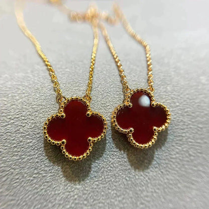 [⭐Clover Jewelry]CLOVER 15MM CARNELIAN SINGLE FLOWER NECKLACE