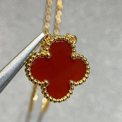 [⭐Clover Jewelry]CLOVER 15MM CARNELIAN SINGLE FLOWER NECKLACE