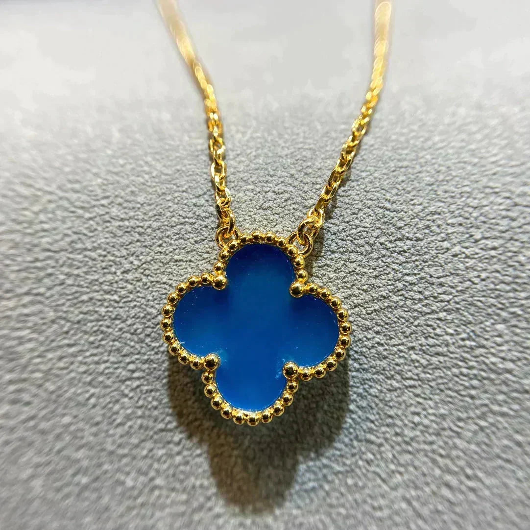 [⭐Clover Jewelry]CLOVER 15MM BLUE AGATE NECKLACE