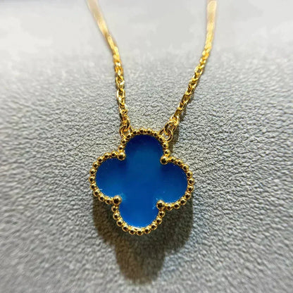 [⭐Clover Jewelry]CLOVER 15MM BLUE AGATE NECKLACE