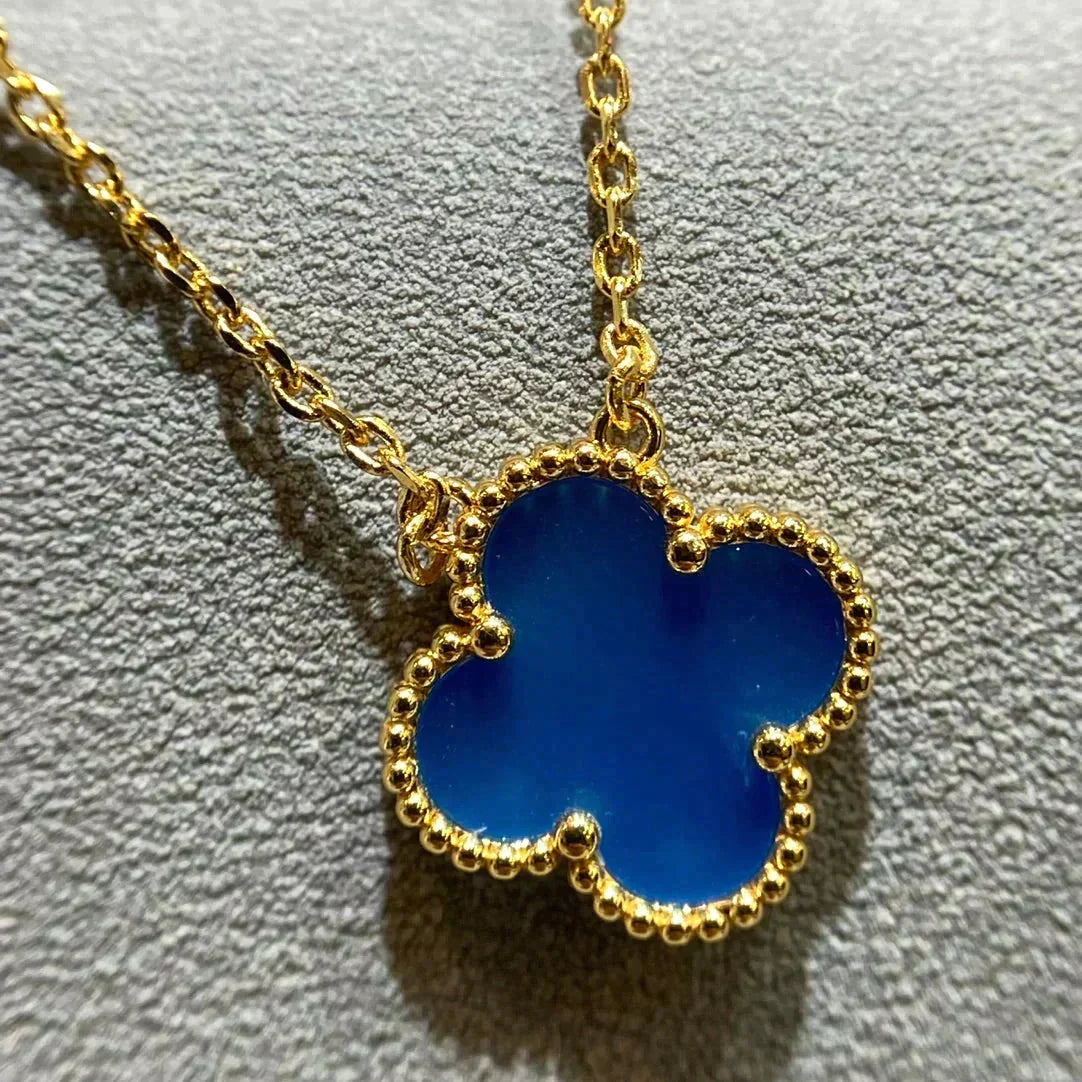[⭐Clover Jewelry]CLOVER 15MM BLUE AGATE NECKLACE