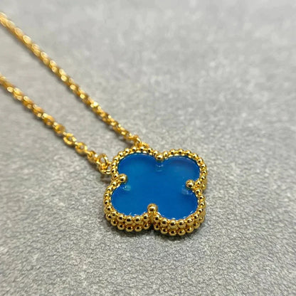[⭐Clover Jewelry]CLOVER 15MM BLUE AGATE NECKLACE