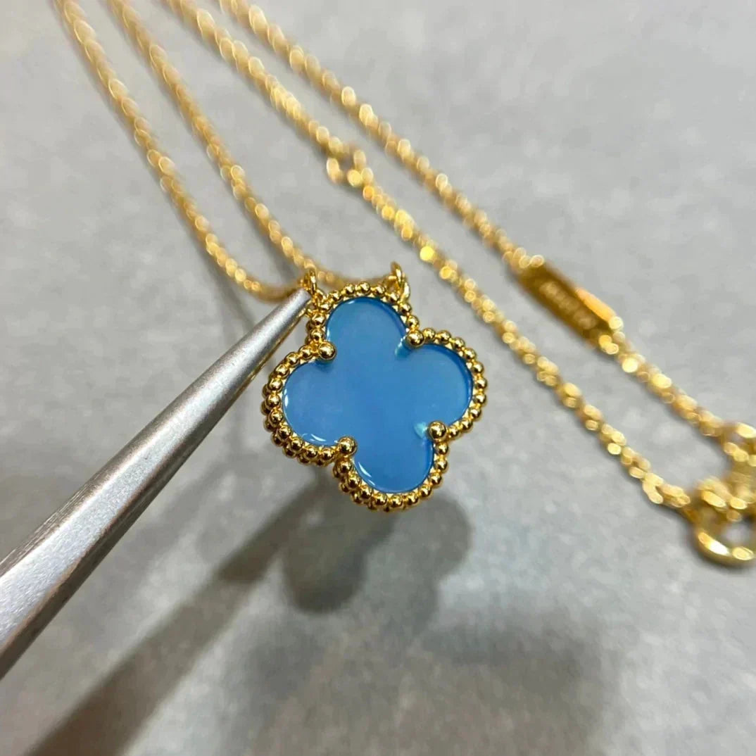 [⭐Clover Jewelry]CLOVER 15MM BLUE AGATE NECKLACE