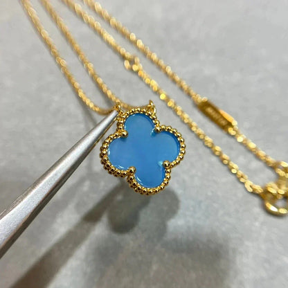 [⭐Clover Jewelry]CLOVER 15MM BLUE AGATE NECKLACE